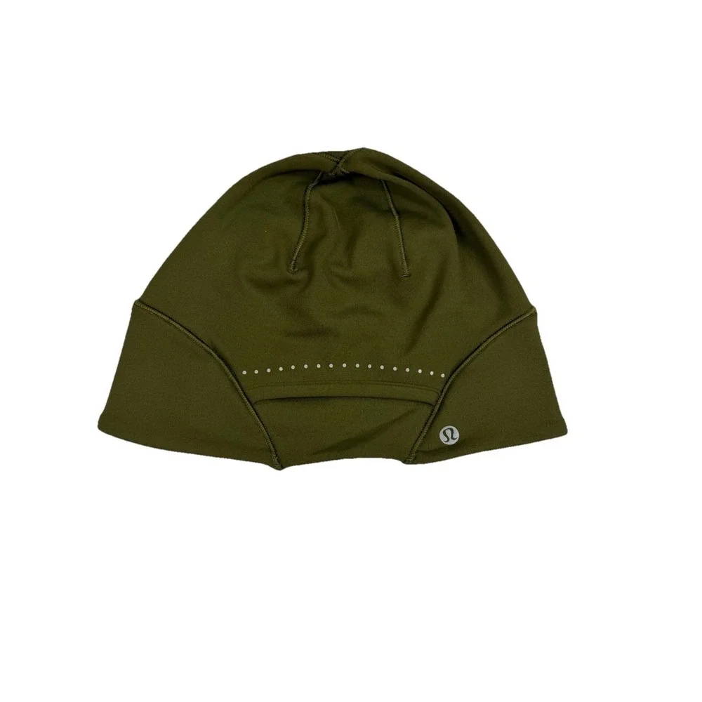 Lululemon Run For It‎ All Olive Green Running Beanie Reflective Cold Weather Hat